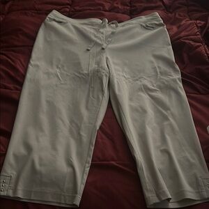 Tan Cropped Pants with Button Detail